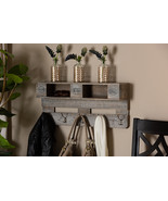 Mael Rustic Whitewashed Gray Oak Wall Mounted Coat Rack w/Shelves - $2,017.65 MXN