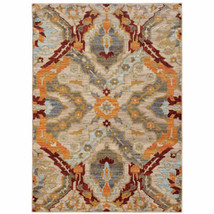 10&#39; X 13&#39; Beige Orange Blue Gold And Grey Abstract Power Loom Stain Resistant Ar - $1,336.45