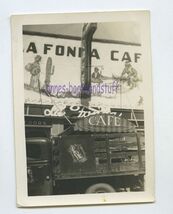 SNAPSHOT * La Fonda Cafe mural canopy in front parked flat bed truck *lo... - $8.50