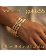 14K Real Gold Filled Set of 3 Bangles for All Ages with Warranty - $18.00