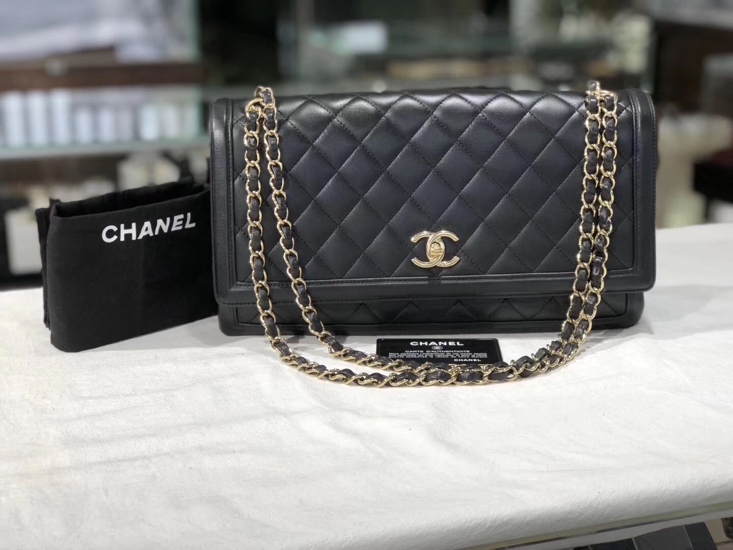 AUTHENTIC CHANEL Black Quilted Lambskin Large Flap Bag GHW - $3,499.99