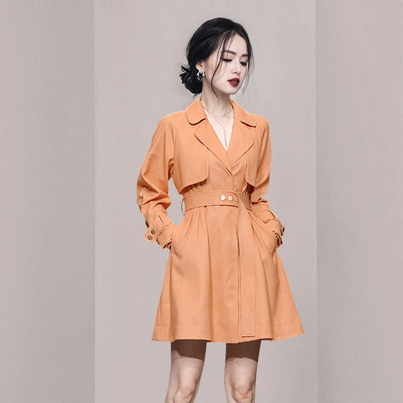 s Autumn And Winter New Suit Collar High Waist  Up Waist Loose Trench Coat - £188.16 GBP