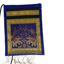 Cobalt Blue Gold Silk Embroidered Bohemian Elephant Trunks Up Dove Purse Satchel - £12.00 GBP