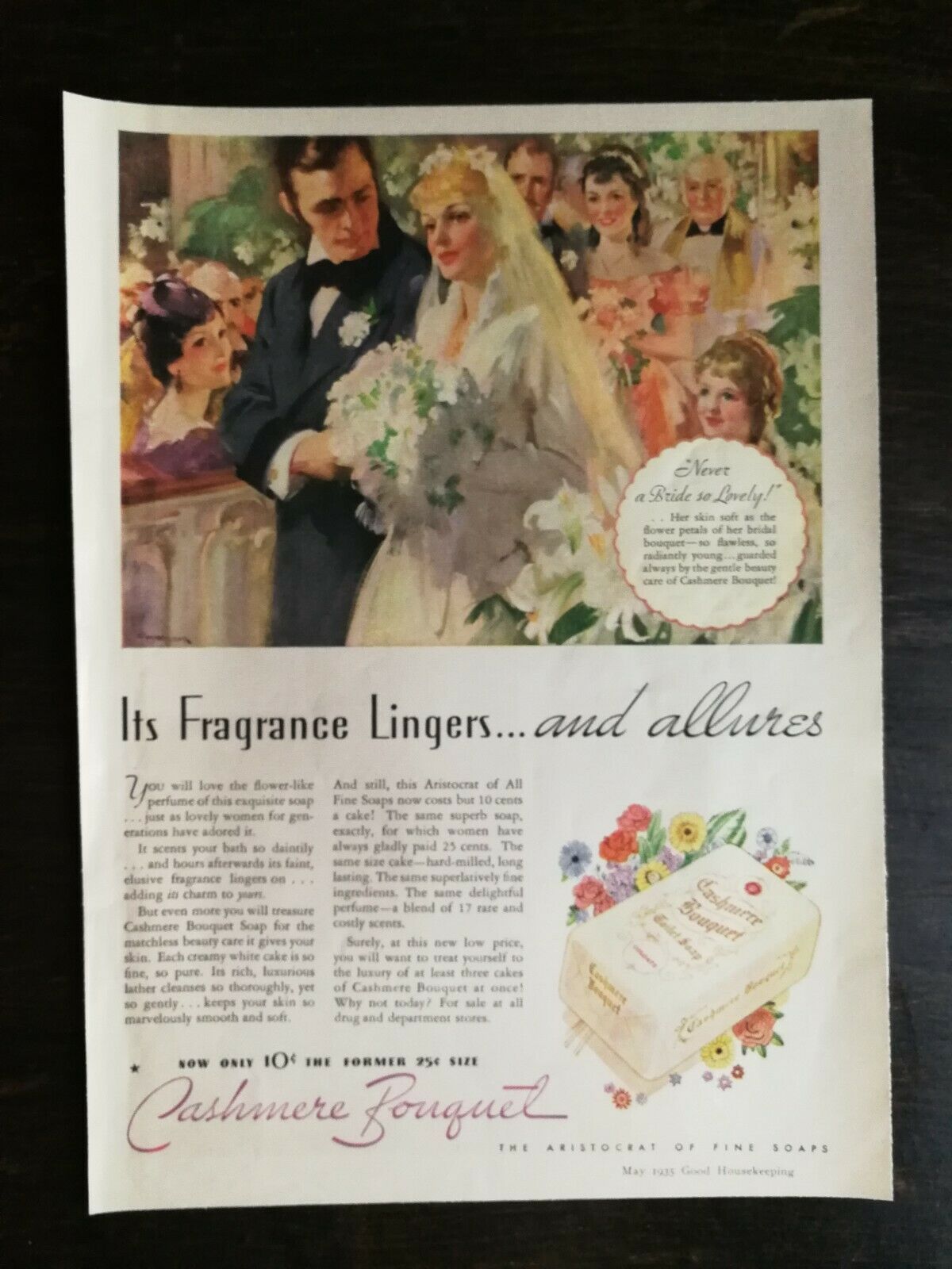 Primary image for Vintage 1935 Cashmere Bouguet Soap Wedding Art Deco Full Page Original Ad 122