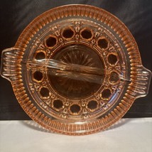 Pink Depression Dish Glass 2 Part Divided Rose Candy Nut Relish w/ Handles 7&quot; - £18.50 GBP