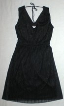 Worthington Black Shimmery Silver Pleated Sleeveless V-NECK Goddess Dress Tie M - £11.67 GBP