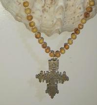 Vintage Ethiopian Coptic Cross Beaded Necklace – 20&quot; Handmade African Je... - $1,023.51 MXN