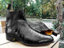  New Handmade Men&#39;s Fashion Black Leather and Suede Chelsea Ankle Boots Casual B - £122.01 GBP