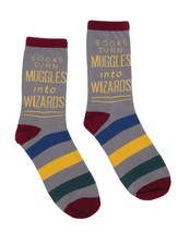 Out of Print Unisex Books Turn Muggles into Wizards Socks Large - $11.88