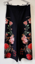 Style Istanbul English Floral Black Pant SZ L Wide Leg Red Orange Fall Colors - £34.81 GBP