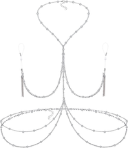 Fake Nipple Rings Women Sexy Non Piercing Nipple Ring with Necklaces Body Chain - £22.01 GBP