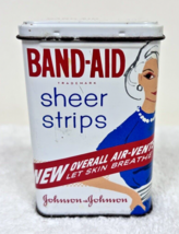Vintage Band-Aid Sheer Strips Metal Tin w Woman Hinged Lid New Overall A... - £7.38 GBP
