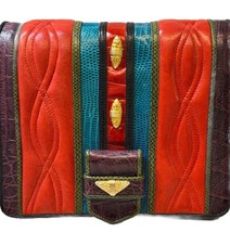 VTG SHARIF MULTICOLOR  CROC LEATHER PATCHWORK CROSSBODY SHOULDER BAG-rare - $67.20