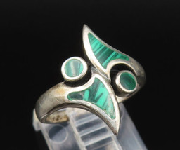925 Silver - Vintage Inlaid Malachite Pointed Bypass Ring Sz 6 - RG25437 - £25.90 GBP