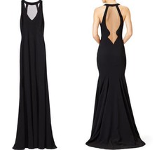 $995 Theia Gorgeous Black Matte Jersey Mesh Bag Cut Out Evening Gown Us 6 M - £304.85 GBP