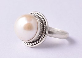 925 Sterling Silver Pearl Handmade Rose Gold / Gold Plated Wedding Ring GRS-1053 - £51.93 GBP+
