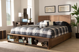 Svante Ash Walnut Brown King Size 4-Drawer Platform Storage Bed w/Shelves - $16,806.83 MXN