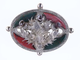 Antique Scottish Agate/Amethyst/sterling thistle pin - $441.79