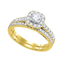 14kt Yellow Gold Round Diamond Halo Bridal Wedding Engagement Ring Band Set - £1,354.18 GBP