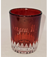 VTG Ruby Flash Red Souvenir Glass BERGEN NEW YORK NY shotglass toothpick... - $9.74