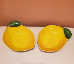 Lemon Tidbit Bowls, set of 2 Citrus shape Snack Dishes, Yellow Trinket Trays - £11.84 GBP