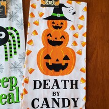 Halloween Tea Towels, set of 2, Flour Sack, Spider Pumpkin Candy Corn image 4