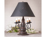 3-Way COLONIAL TABLE LAMP &amp; 17&quot; Punched Tin Shade - ESPRESSO Distress Fi... - £359.41 GBP