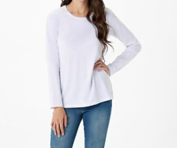 Susan Graver Modern Essentials Cool Cotton Long Sleeve Top- WHITE, Small - £20.13 GBP