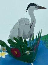 Egret Bird 3D Pop Up Card Wildlife Sea Ocean Wetlands Fowl Flowers Beach Sand - £9.74 GBP