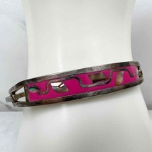 Vintage Mexico Silver Tone Abalone Shell Pink Inlay Hinge Bangle Bracelet - £19.70 GBP