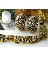 Vintage Choker Necklace Earrings Demi Parure Goldtone AB Rhinestones - £22.31 GBP