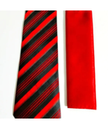 New KaiLong Mens Hand Made Silk NeckTie Red / Black Solid silk handkerchief - £25.21 GBP