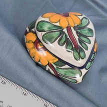 Vintage Heart Shape Trinket Box Hand Painted Terra Cotta dq - £19.45 GBP
