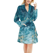 Women&#39;s Blue Gold Marble Fleece Robe - £43.06 GBP
