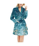 Women&#39;s Blue Gold Marble Fleece Robe - $73.53 CAD
