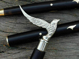 Victorian Brass Silver Bird Head Handle Wooden Style Walking Stick Nautical Cane - £27.32 GBP