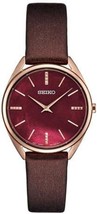 Seiko Women&#39;s Red Mother of Pearl Dial Brown Leather Band Quartz Watch - £169.22 GBP