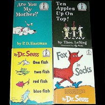 Lot 4 Classic 1960s Dr Seuss Books Ten Apples Up on Top Fox in Sox One Fish Two - £79.92 GBP