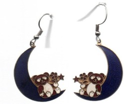Earrings - Blue Moon Teddy Bear Hook Dangles - Enameled Alloy - 2 1/3&quot;. - £2.34 GBP