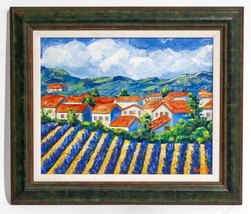 Peinture Acrylique Encadrée Sans Titre Champs De Lavande Signée Castello - £983.71 GBP