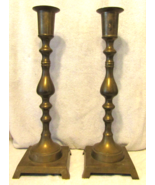 Antique Brass Church Candle Pillar Holders Stands with Square Base 24&quot; Tall - €214,13 EUR