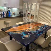 Ocean Wave Epoxy Resin Counter Dining Table, Hanmdade Furniture, Epoxy Wood Deco - £430.57 GBP+