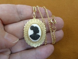 (CA30-23) RARE African American LADY white + black CAMEO brass Pendant necklace - £19.85 GBP