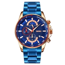 SKMEI 9250 Moonphase Steel Quartz Watch 6 Pin Waterproof Tachymeter Time for Man - £35.97 GBP
