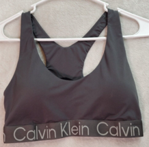Calvin Klein Sports Bra Womens Medium Gray Wide Staps Cross Back Logo Ro... - £13.78 GBP
