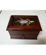Nice Wooden Jewelry Box ~ Galss with Flowers On Top - £24.49 GBP