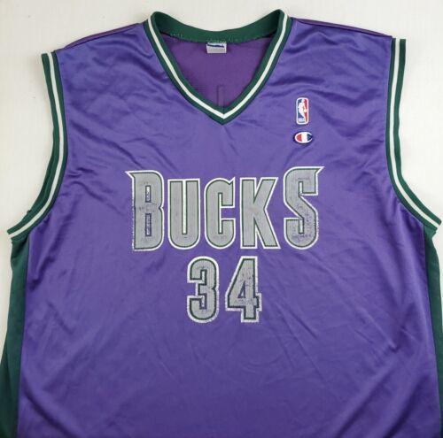 Vintage Milwaukee Bucks Ray Allen #34 Champion Jersey XXL 52 Purple Green NBA - $47.99