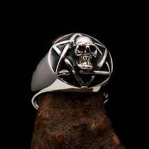 Mirror polished Men&#39;s black Star of David Hexagram Skull Ring - Sterling Silver - £81.53 GBP