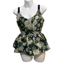 Anthropologie Sunday in Brooklyn Floral Green Jacquard Peplum Top Size XS - $34.65