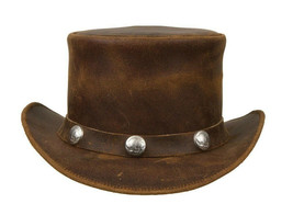 Distressed Brown Unisex El Dorado Coachman Top Hat RLT-B Leather 5&quot; Crown  - £66.86 GBP